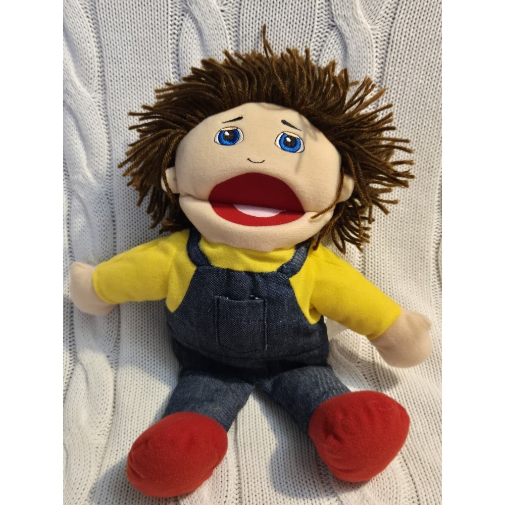 Marvel Education Hand Puppet Boy Yarn Hair Blue Eyes Denim Overalls 12" Plush